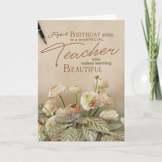 Birthday Card For Teachers With Pastel Floral  カード (正面)