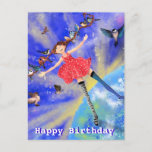 Birthday Card - Happy Girl with Birds ポストカード<br><div class="desc">Happy Birthday Card - Happy Girl with Birds - MIGNED Painting - or Add Your Text / Name</div>