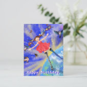 Birthday Card - Happy Girl with Birds ポストカード (スタンド正面)