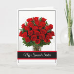 Birthday Card-My Special Sister Card カード<br><div class="desc">Birthday card shown with pretty red roses in a vase. 
Customize this card or buy as is. Card has a special message inside.</div>
