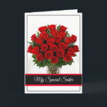 Birthday Card-My Special Sister Card カード<br><div class="desc">Birthday card shown with pretty red roses in a vase. 
Customize this card or buy as is. Card has a special message inside.</div>