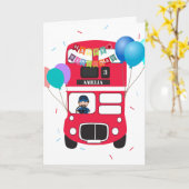 Birthday Card - Personalised Big Red Bus カード (黄色い花)