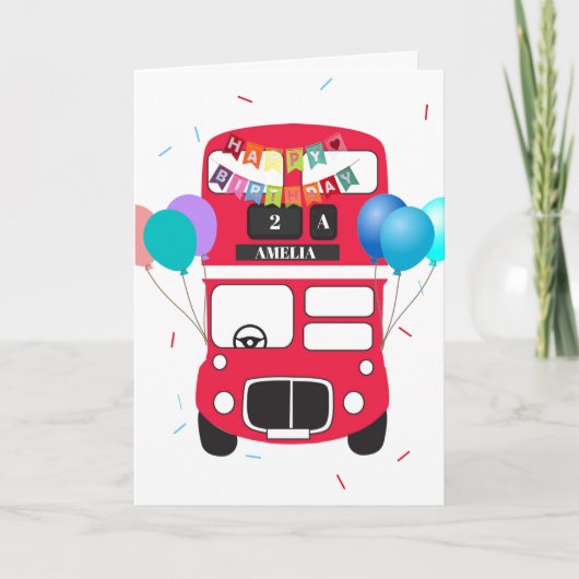 Birthday Card - Personalized Big Red Bus No Driver カード (正面)