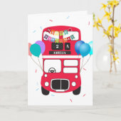 Birthday Card - Personalized Big Red Bus No Driver カード (黄色い花)