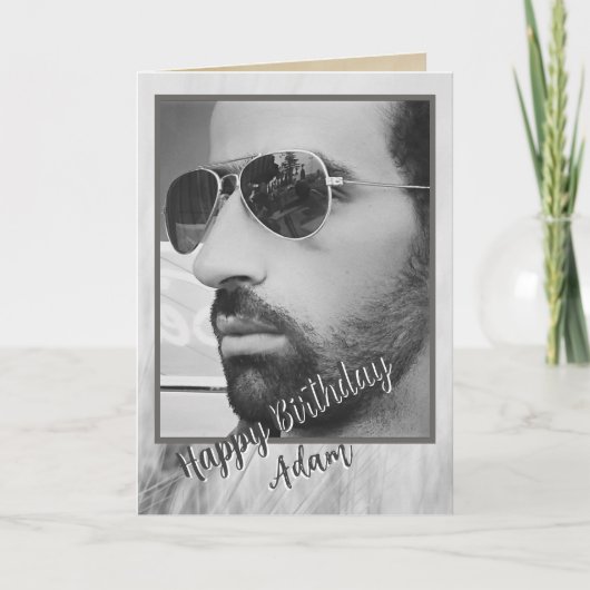 Birthday Card Photo Custom black and white カード (正面)