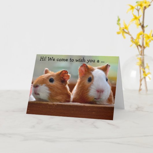 Birthday Card: Two Guinea Pigs カード (黄色い花)
