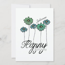 Birthday Card w Green Flower Balloons and Name カード