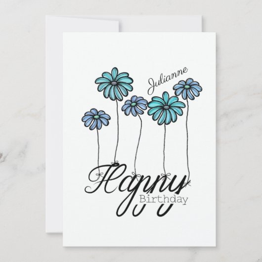 Birthday Card w L. Blue Flower Balloons and Name カード (正面)