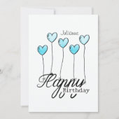 Birthday Card w Light Blue Heart Balloons And Name カード (正面)
