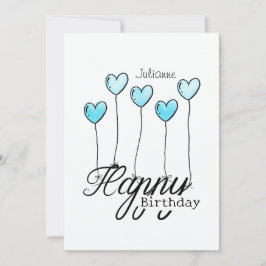 Birthday Card w Light Blue Heart Balloons And Name カード