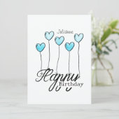 Birthday Card w Light Blue Heart Balloons And Name カード (スタンド正面)