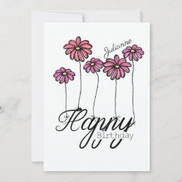 Birthday Card w Pink Flower Balloons and Name カード