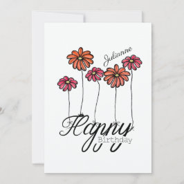 Birthday Card w Red Flower Balloons and Name カード