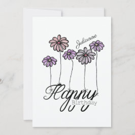 Birthday Card w Rosé Flower Balloons and Name カード
