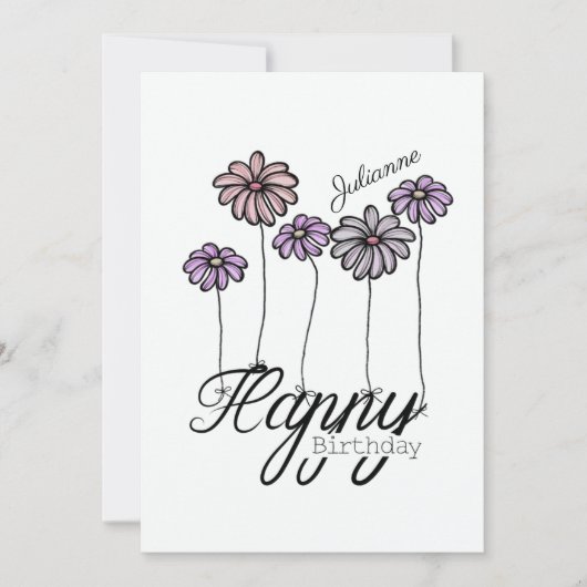 Birthday Card w Rosé Flower Balloons and Name カード (正面)