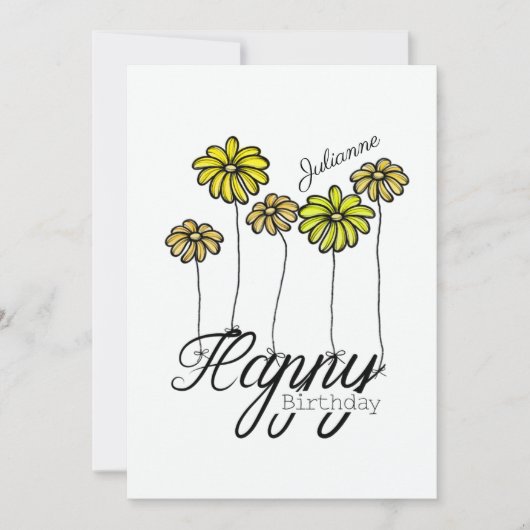 Birthday Card w Yellow Flower Balloons and Name カード (正面)
