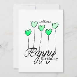 Birthday Card With Green Heart Balloons And Name カード