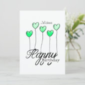 Birthday Card With Green Heart Balloons And Name カード (スタンド正面)