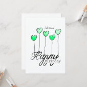 Birthday Card With Green Heart Balloons And Name カード (正面/裏面インサイチュ)