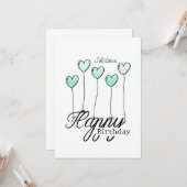 Birthday Card With Mint Heart Balloons And Name カード (正面/裏面インサイチュ)