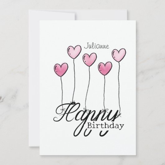 Birthday Card With Pink Heart Balloons And Name カード (正面)