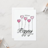 Birthday Card With Pink Heart Balloons And Name カード (正面/裏面インサイチュ)
