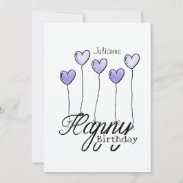 Birthday Card With Purple Heart Balloons And Name カード
