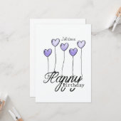 Birthday Card With Purple Heart Balloons And Name カード (正面/裏面インサイチュ)