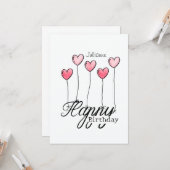Birthday Card With Red Heart Balloons And Name カード (正面/裏面インサイチュ)