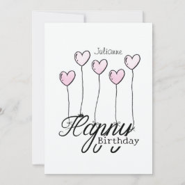 Birthday Card With Rosé Heart Balloons And Name カード