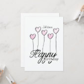 Birthday Card With Rosé Heart Balloons And Name カード (正面/裏面インサイチュ)