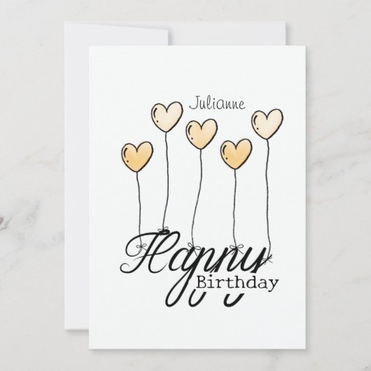 Birthday Card With Yellow Heart Balloons And Name カード (正面)