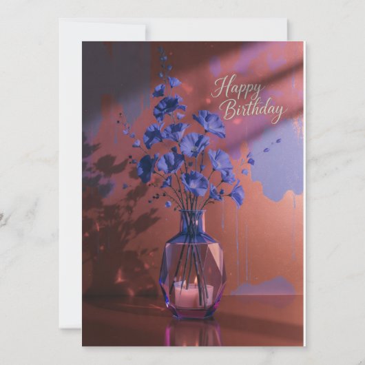 birthday cards blue modern flowers pink watercolor (裏面)
