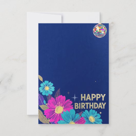 birthday cards blue modern flowers retro カード (正面)