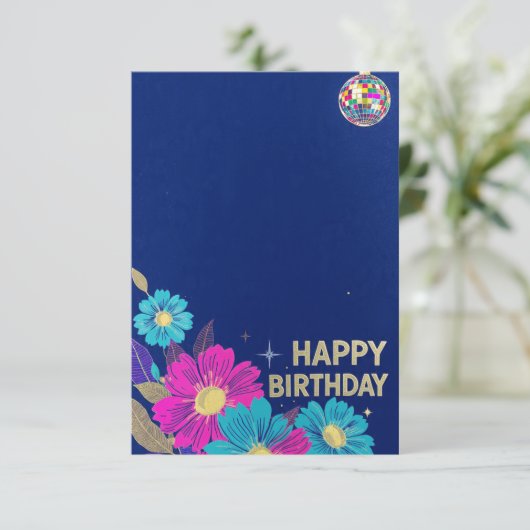birthday cards blue modern flowers retro カード (スタンド正面)