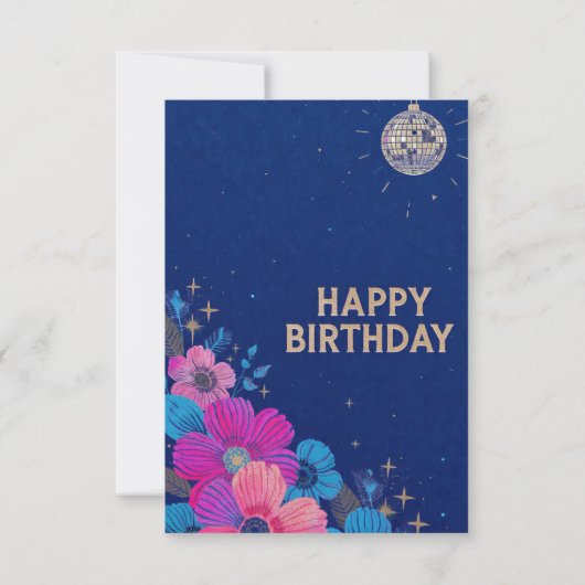 birthday cards blue modern flowers retro カード (裏面)