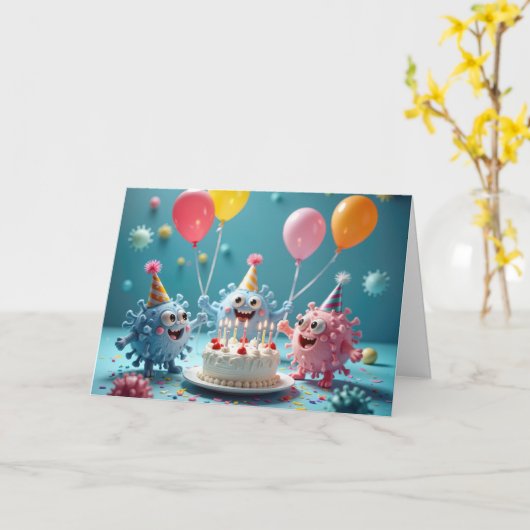 Birthday Cartoon Germ Party  カード (黄色い花)