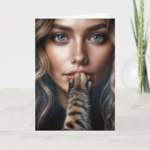 Birthday Cat Paw On Woman's Lips カード (正面)