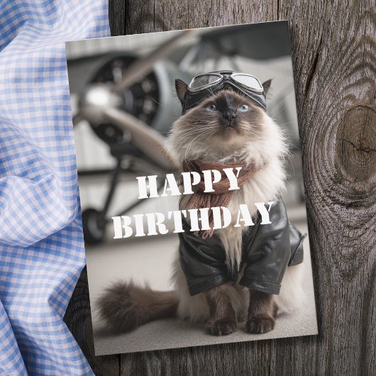 Birthday Cat Pilot Airplane Cool Funny Aviation カード