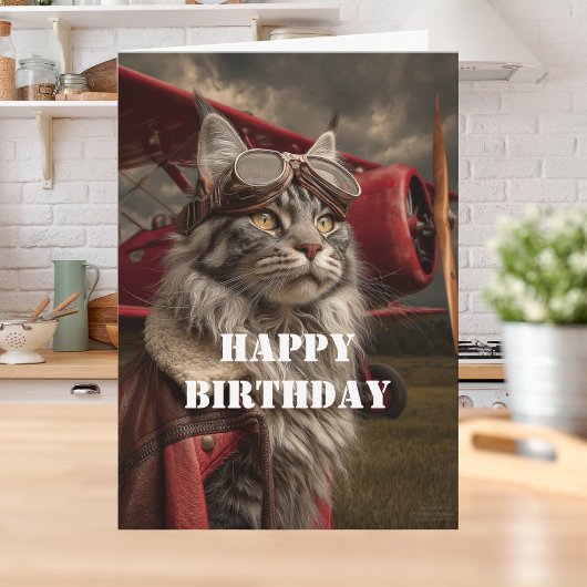 Birthday Cat Pilot Airplane Cool Funny Aviation カード