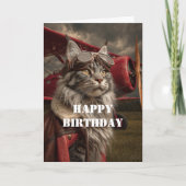 Birthday Cat Pilot Airplane Cool Funny Aviation カード (正面)
