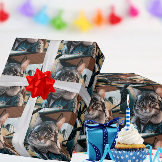 Birthday Cat Pilot & Airplane Cool Funny Aviation ラッピングペーパー