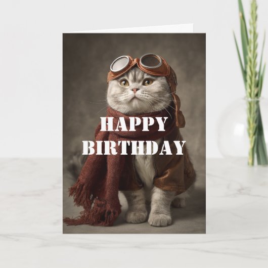 Birthday Cat Pilot Aviator Cool Funny Aviation カード (正面)
