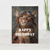 Birthday Cat Pilot Aviator Cool Funny Aviation カード (正面)