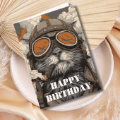 Birthday Cat Pilot Aviator Cool Funny Aviation カード