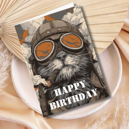 Birthday Cat Pilot Aviator Cool Funny Aviation カード