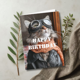 Birthday Cat Pilot Aviator Cool Funny Aviation カード