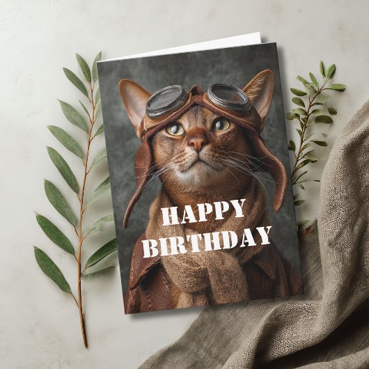Birthday Cat Pilot Aviator Cool Funny Aviation カード