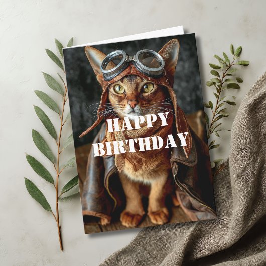 Birthday Cat Pilot Aviator Cool Funny Aviation カード