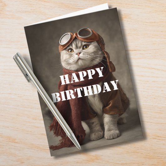 Birthday Cat Pilot Aviator Cool Funny Aviation カード